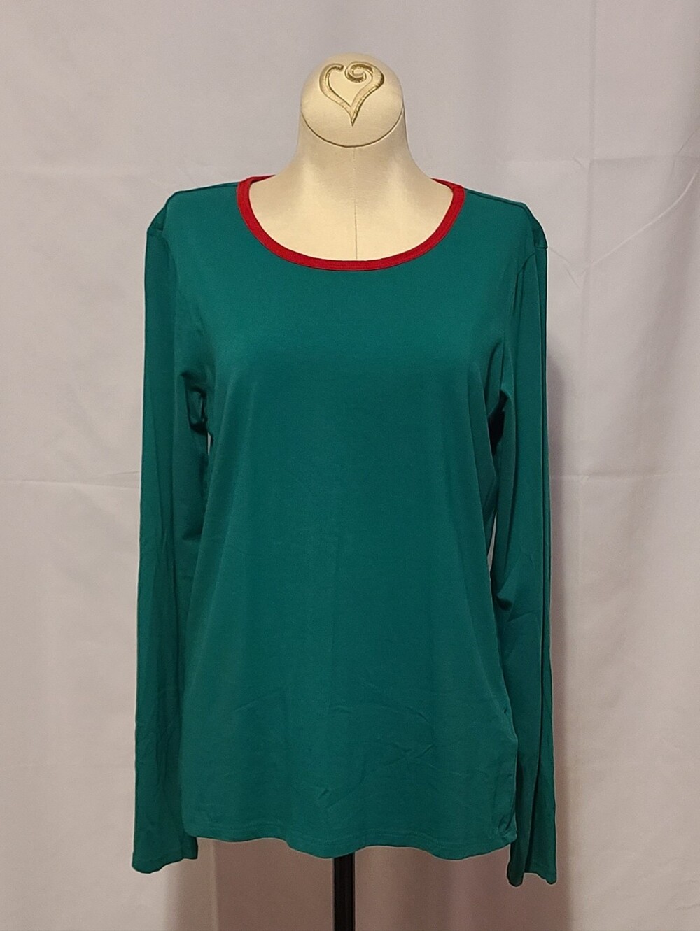 Land's End Green Long Sleeve Red Trim Shirt